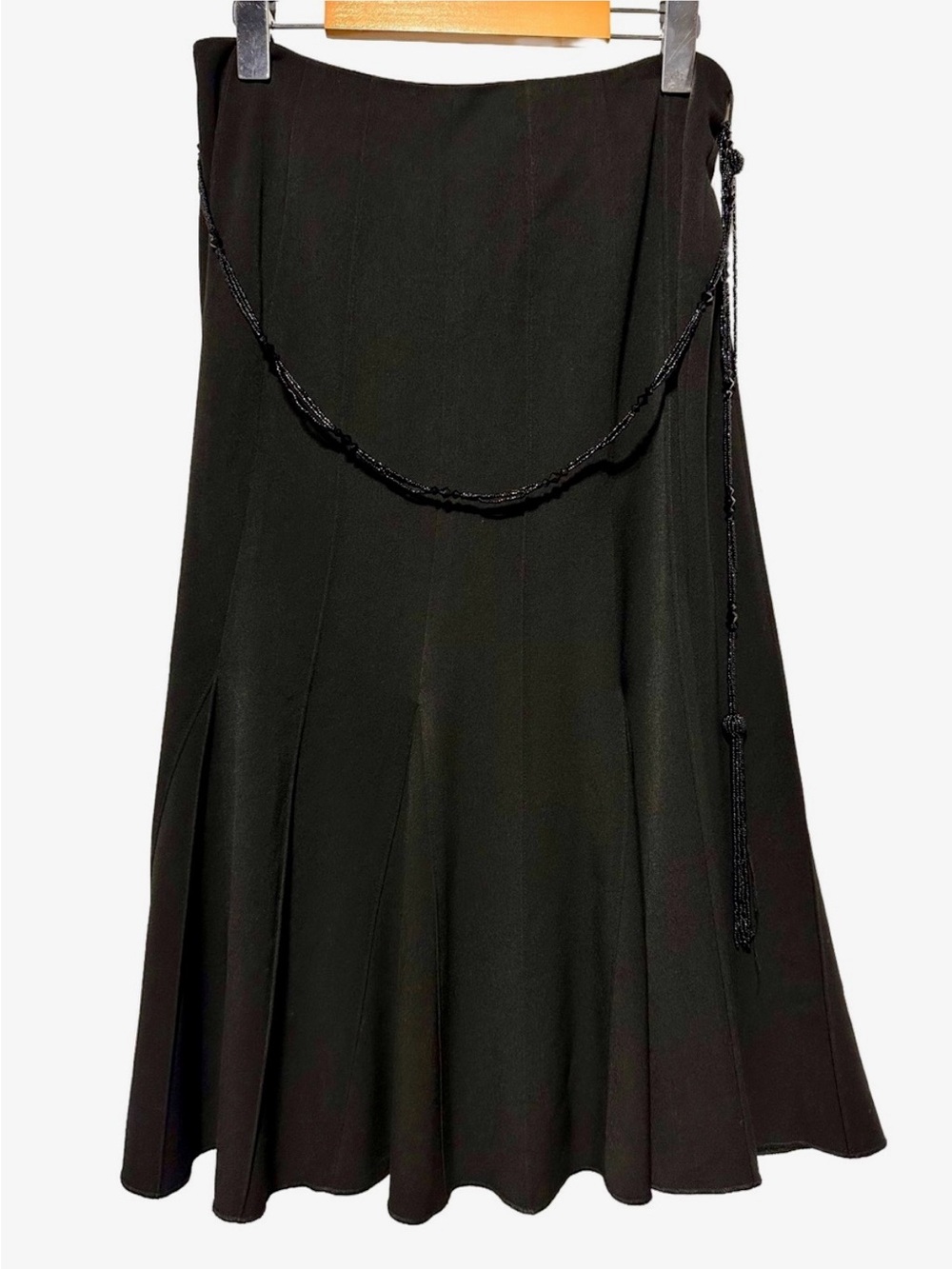 Y2K Black Beaded Tassel Mermaid Midi Skirt Gothic Glam Designer S